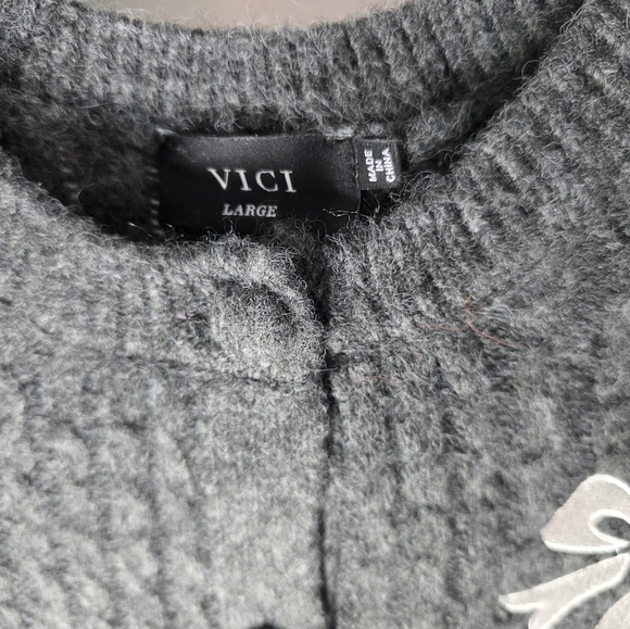 Vici Charcoal Knit Cardigan with Bow Accent - Picture 3 of 5